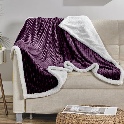 Mocassi Stripe Design  Luxury Micro-Sherpa Corduroy Blanket