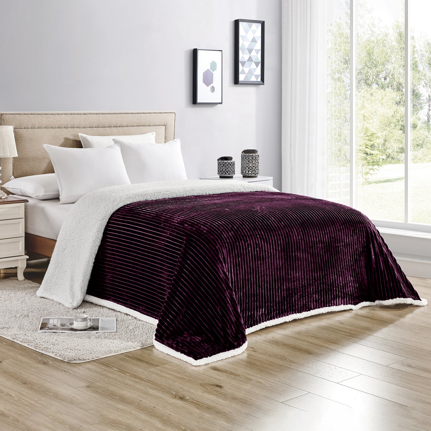 Mocassi Stripe Design  Luxury Micro-Sherpa Corduroy Blanket