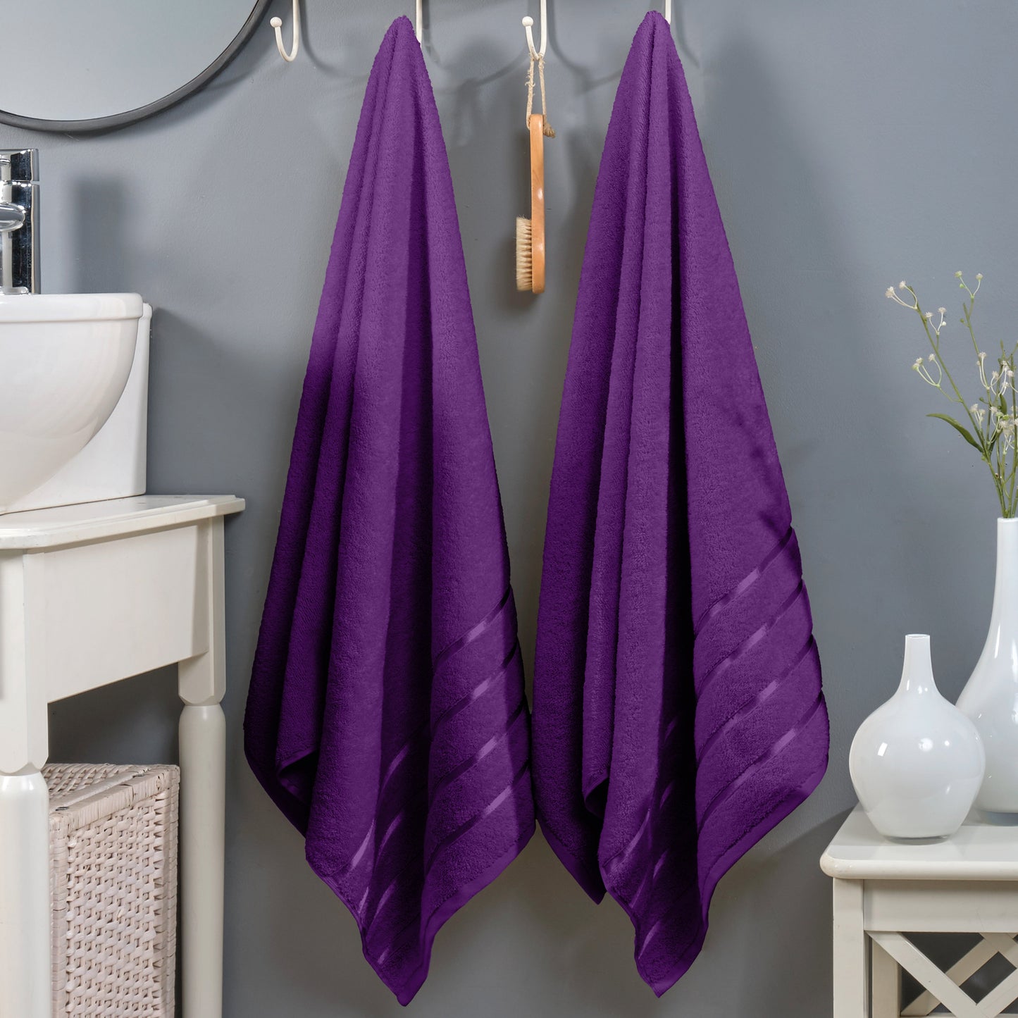 Mocassi 2-Pack Premium Turkish Cotton 4 Lines Stripe Bath Towel Set, 27 x 54 inch