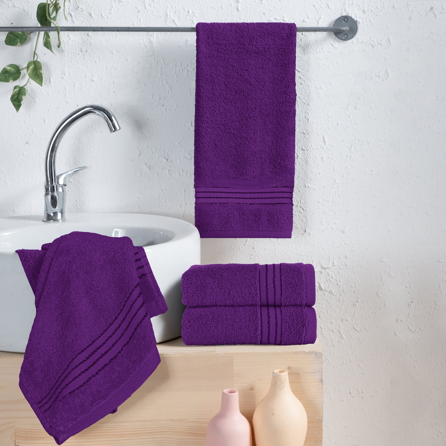 Mocassi 4 Pack Premium Turkish Cotton Hand Towel Set, 16 x 28 inch