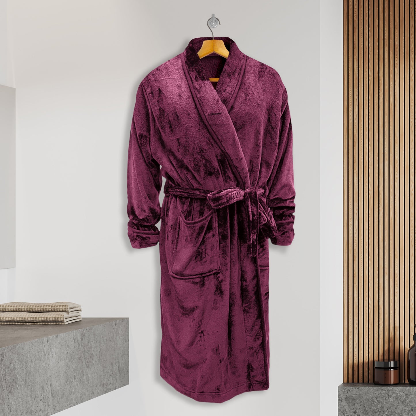 Mocassi Men Shawl Collar Velvet Fleece Long Bathrobe