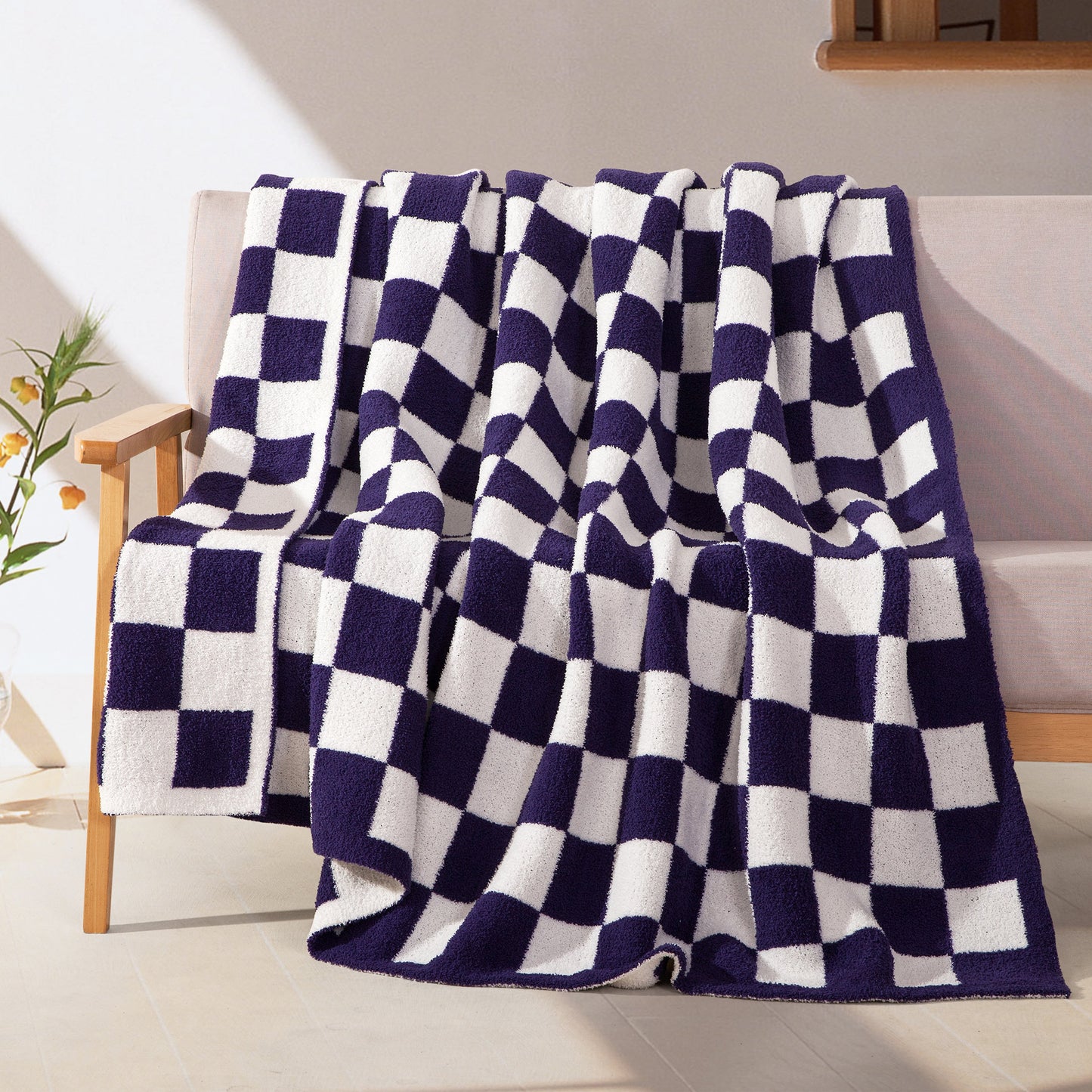 Mocassi 50" x 70"  Ultra Soft Checkered Knitted Throw Blanket