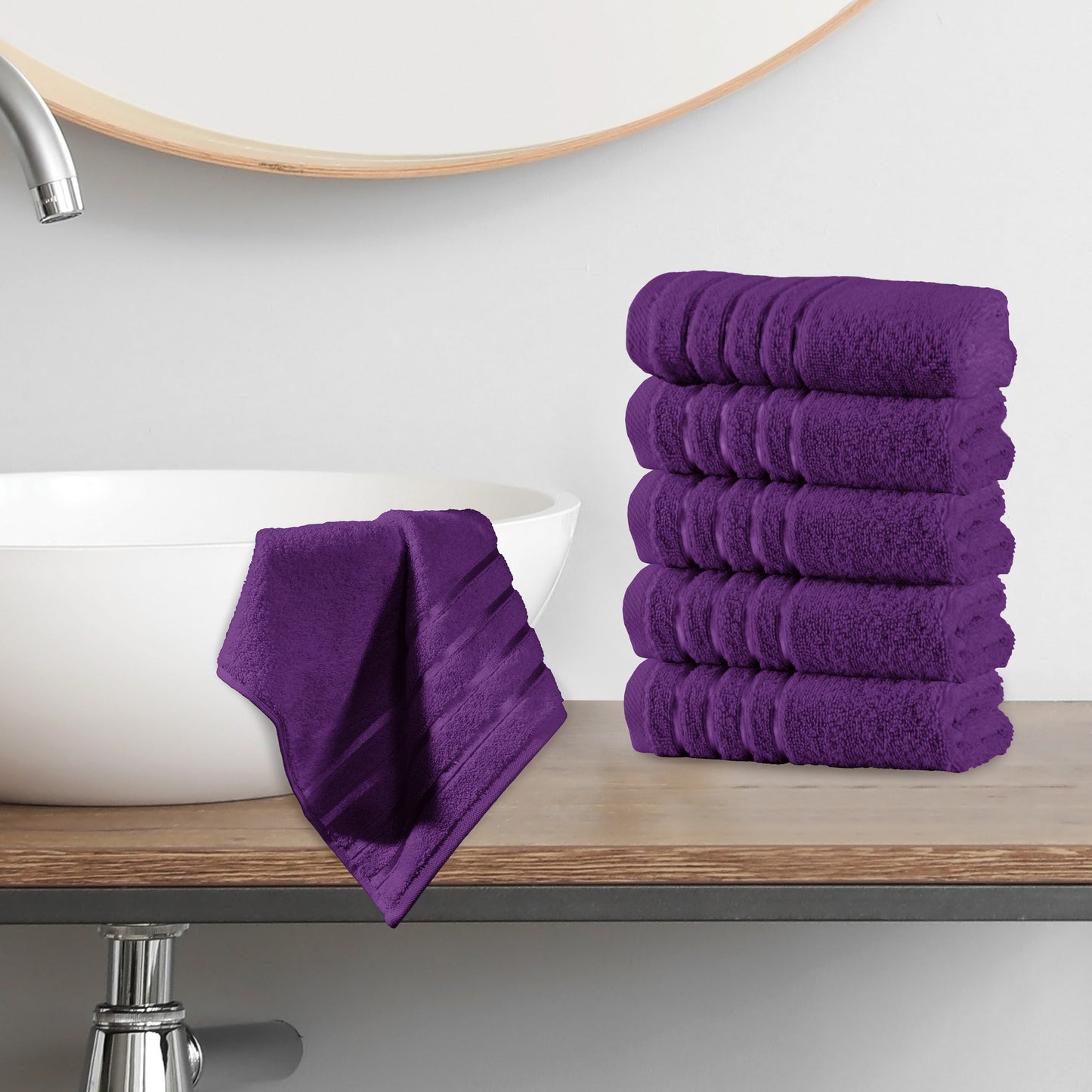 Mocassi 6-Pack Premium Turkish Cotton 4 Lines Stripe Washcloths Set, 13 x 13 inch