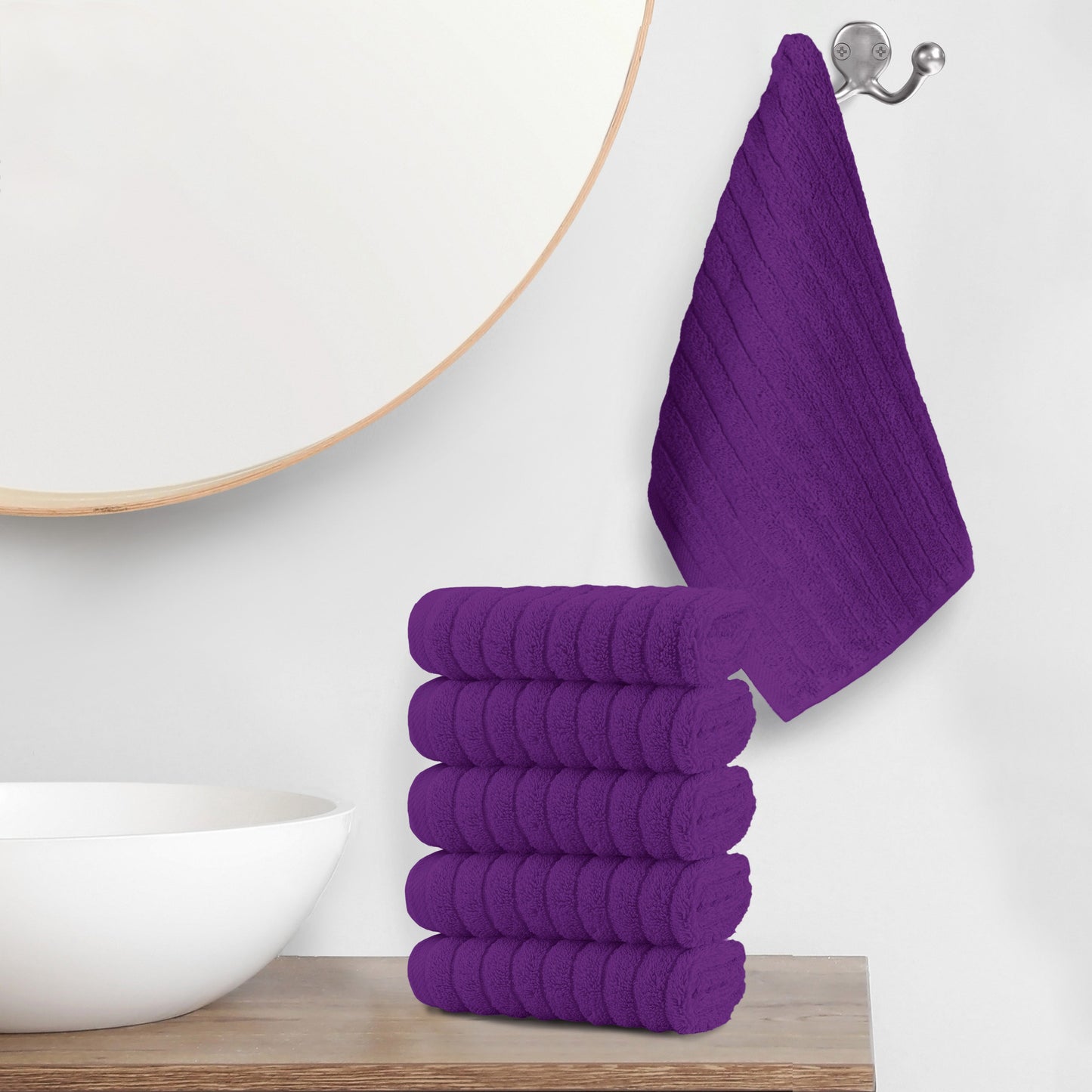 Mocassi 6-Pack Premium Turkish Cotton Corduroy Stripe Washcloths Set, 13 x 13 inch