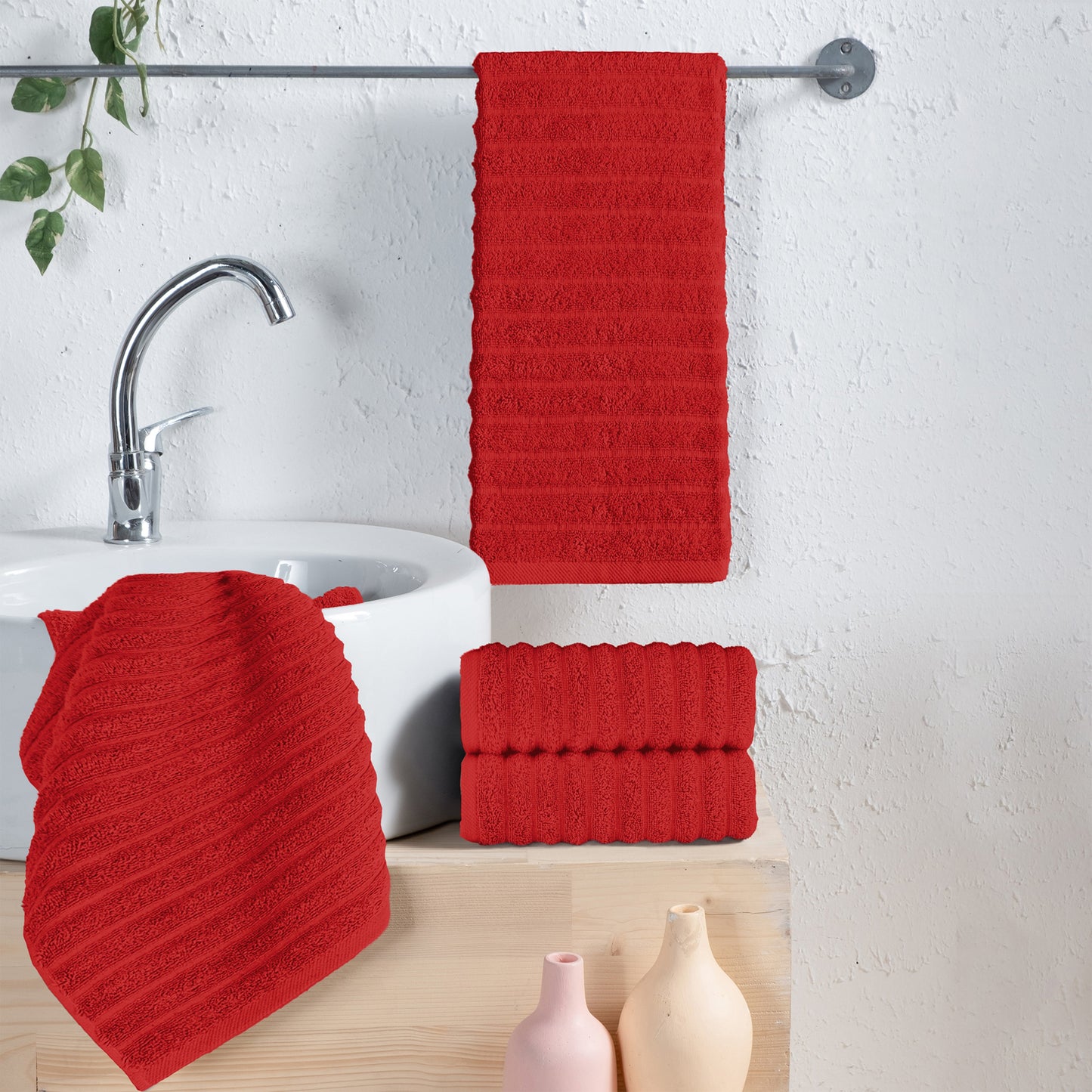 Mocassi 4-Pack Premium Turkish Cotton Corduroy Stripe Hand Towel Set, 16 x 28 inch