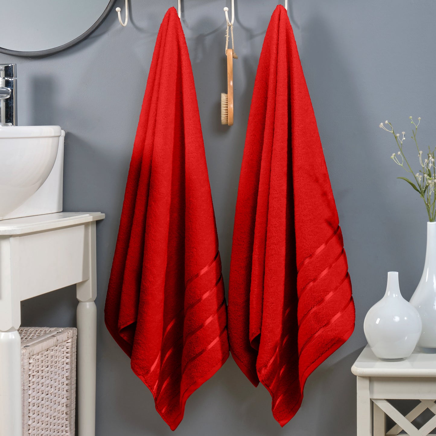 Mocassi 2-Pack Premium Turkish Cotton 4 Lines Stripe Bath Towel Set, 27 x 54 inch