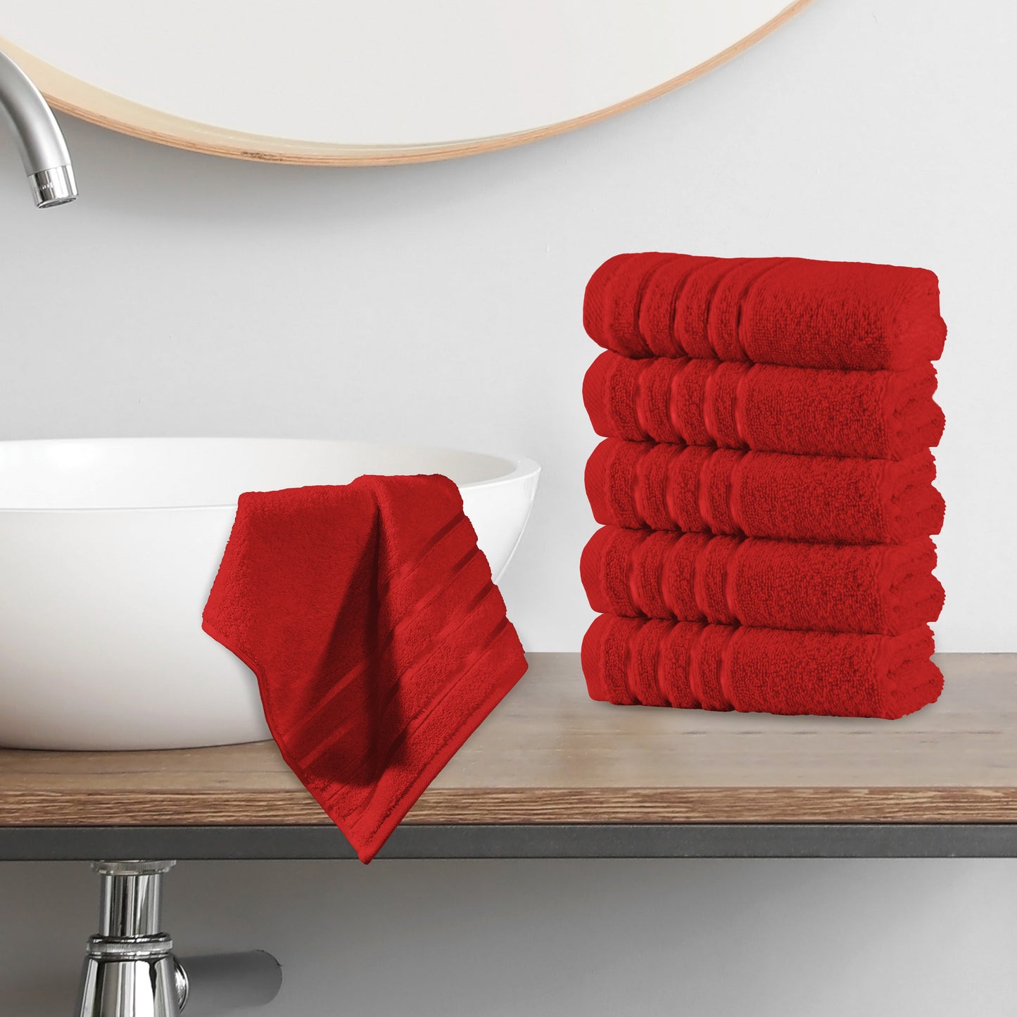 Mocassi 6-Pack Premium Turkish Cotton 4 Lines Stripe Washcloths Set, 13 x 13 inch