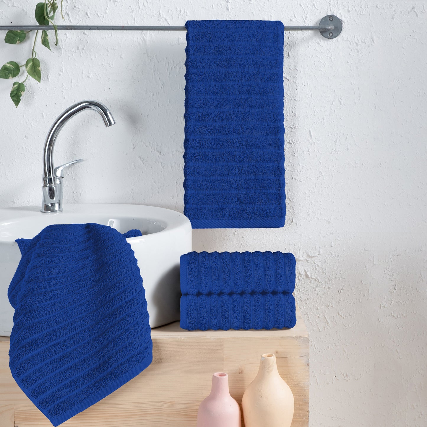 Mocassi 4-Pack Premium Turkish Cotton Corduroy Stripe Hand Towel Set, 16 x 28 inch