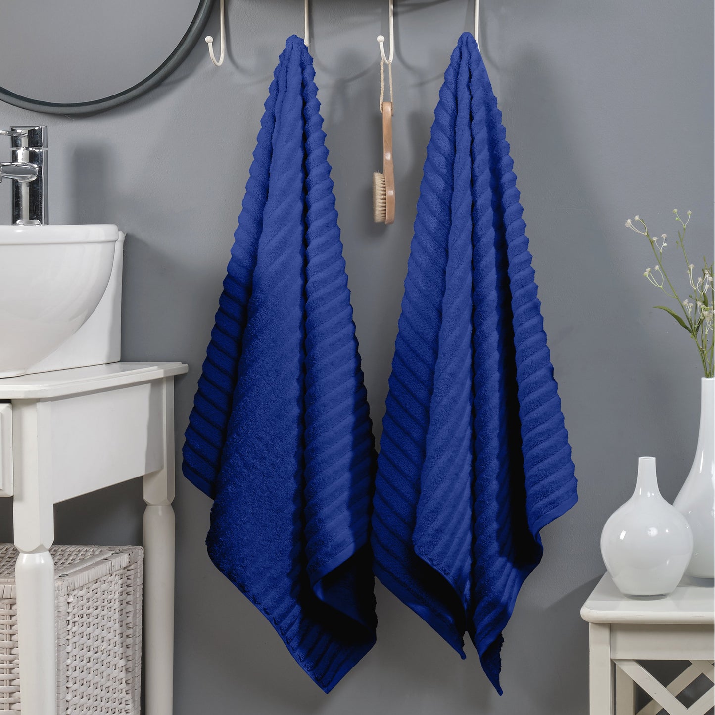 Mocassi 2-Pack Premium Turkish Cotton Corduroy Stripe Bath Towel Set, 27 x 54 inch