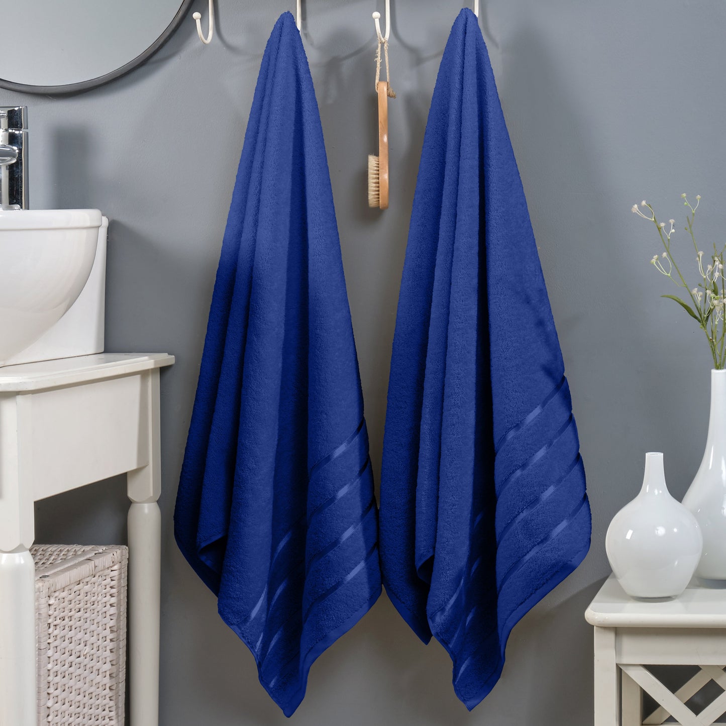 Mocassi 2-Pack Premium Turkish Cotton 4 Lines Stripe Bath Towel Set, 27 x 54 inch