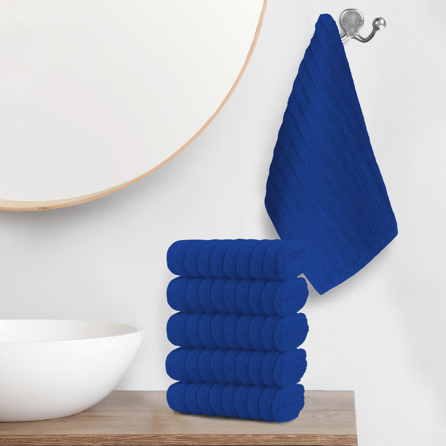 Mocassi 6-Pack Premium Turkish Cotton Corduroy Stripe Washcloths Set, 13 x 13 inch