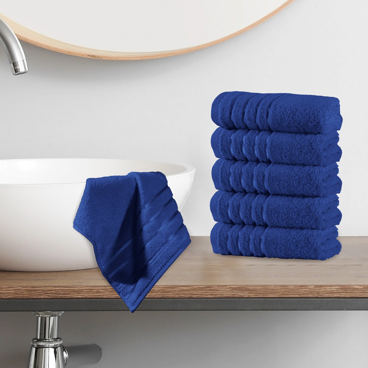 Mocassi 6-Pack Premium Turkish Cotton 4 Lines Stripe Washcloths Set, 13 x 13 inch