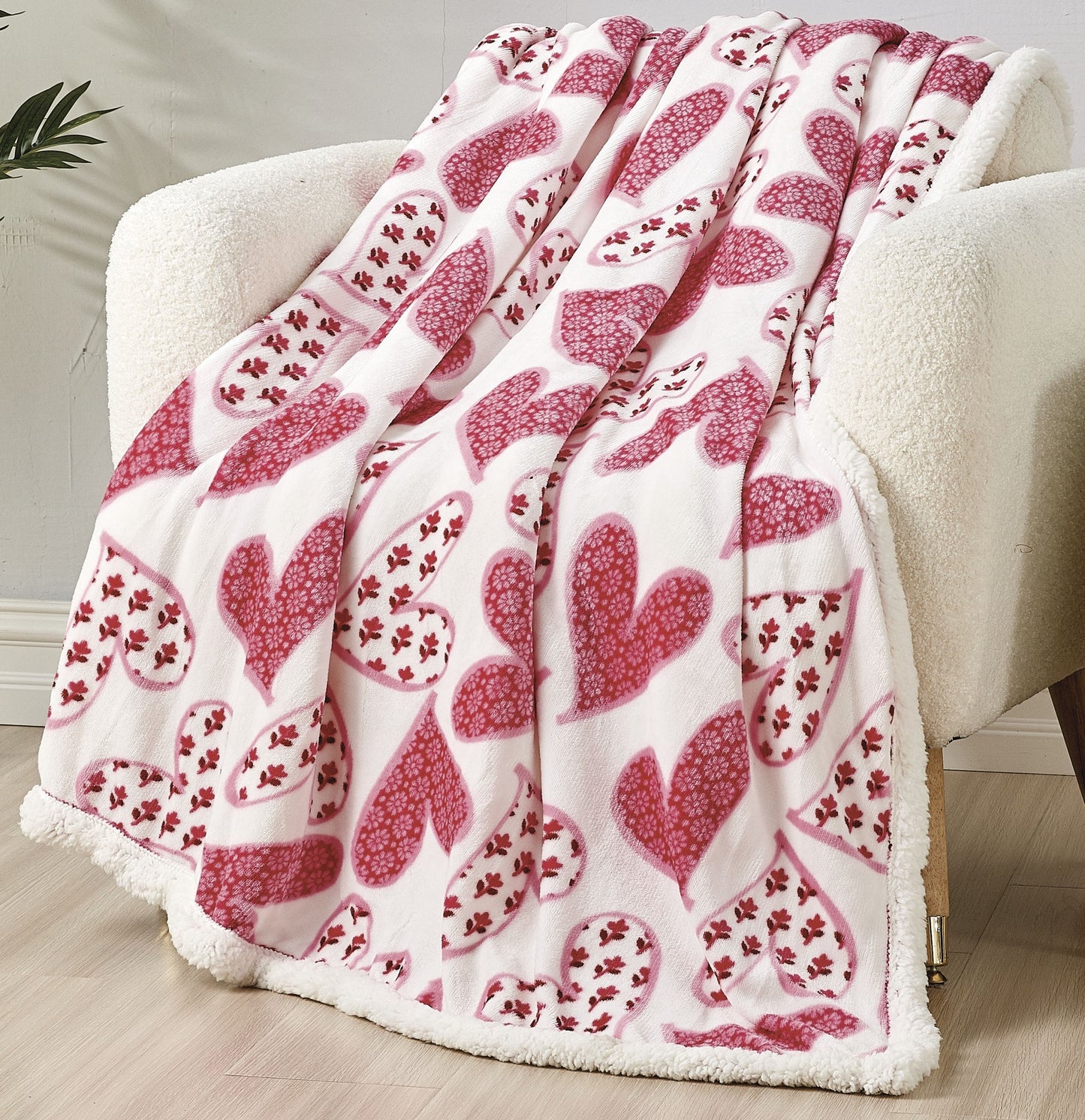 Mocassi 50" x 60" Valentine Inspired Sherpa Back Throw