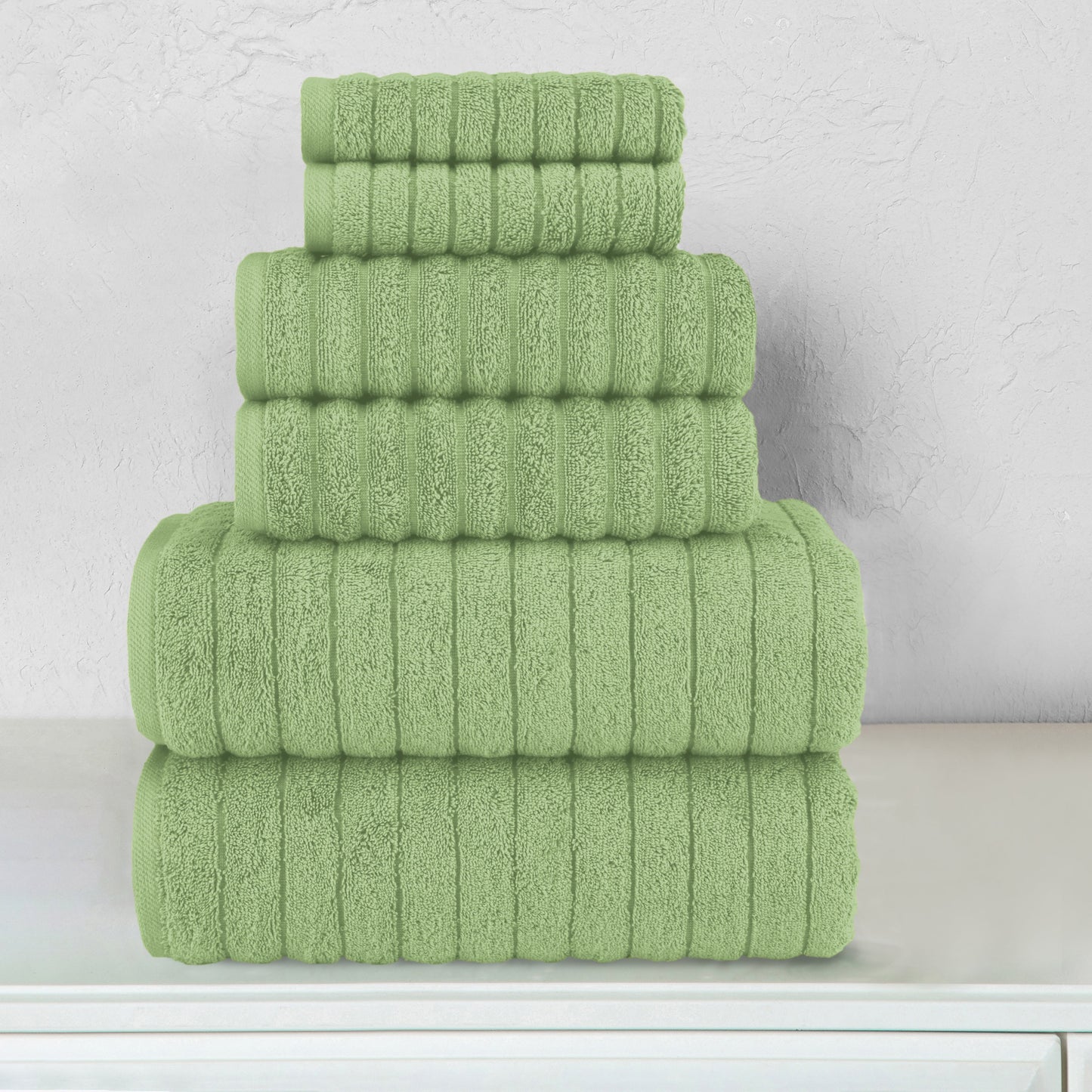 Mocassi 6-Piece Turkish Cotton Corduroy Towel Set, 2 Washcloths, 2 Hand Towels and 2 Bath Towels