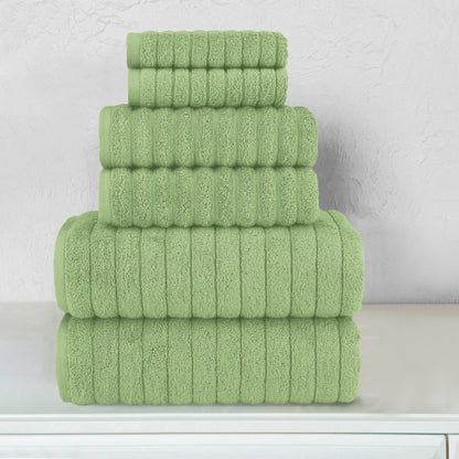 Mocassi 6-Piece Turkish Cotton Corduroy Towel Set, 2 Washcloths, 2 Hand Towels and 2 Bath Towels