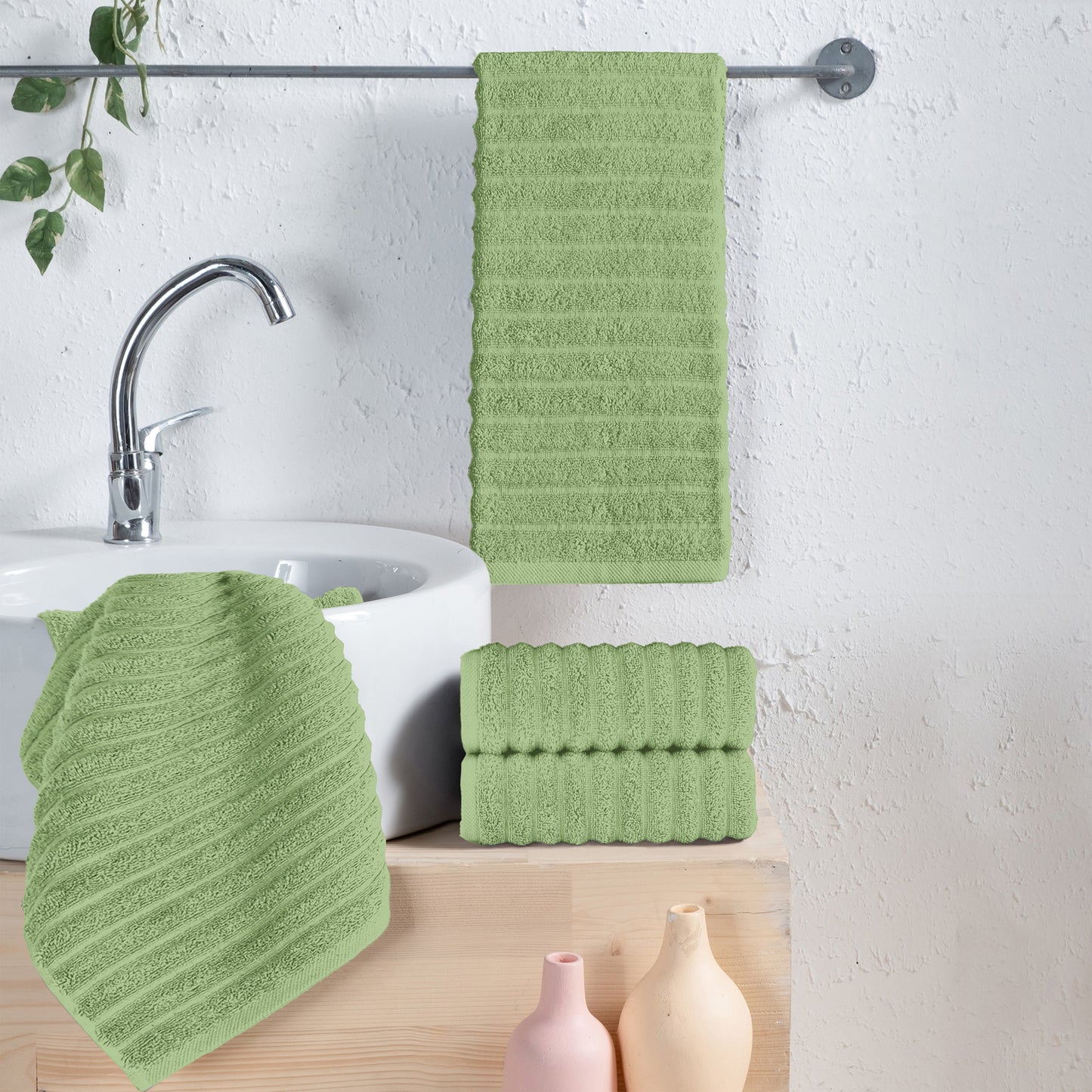 Mocassi 4-Pack Premium Turkish Cotton Corduroy Stripe Hand Towel Set, 16 x 28 inch