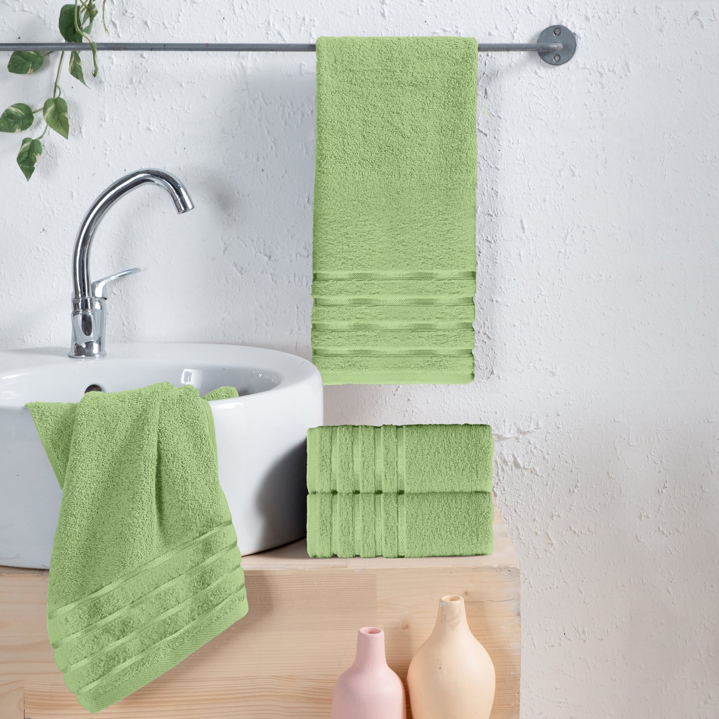 Mocassi 4-Pack Turkish Cotton 4 Lines Stripe Hand Towel Set, 16 x 28 inch