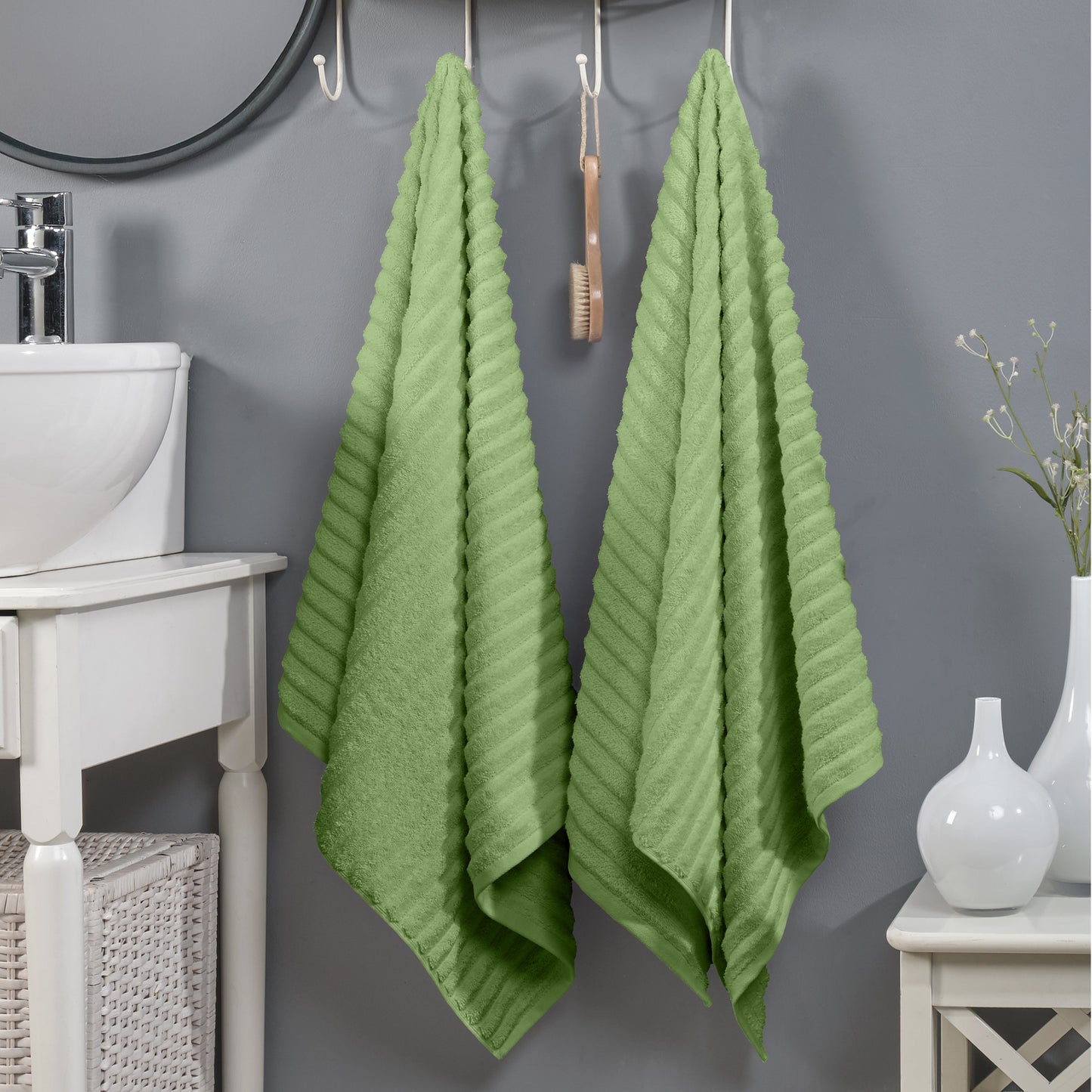 Mocassi 2-Pack Premium Turkish Cotton Corduroy Stripe Bath Towel Set, 27 x 54 inch