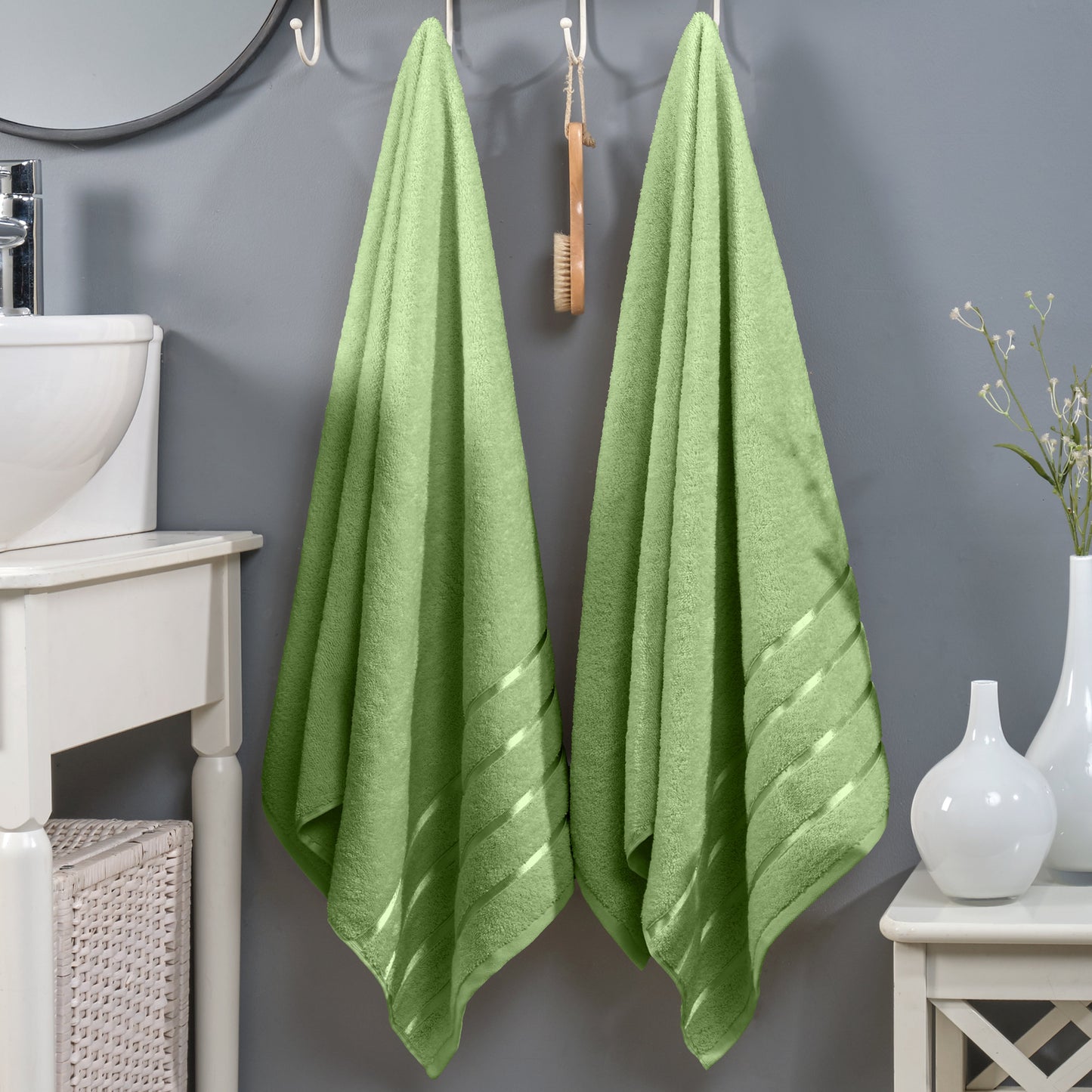 Mocassi 2-Pack Premium Turkish Cotton 4 Lines Stripe Bath Towel Set, 27 x 54 inch