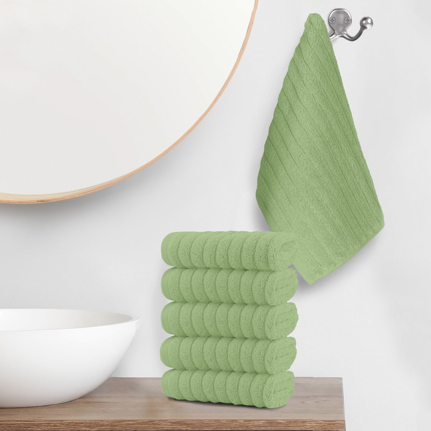 Mocassi 6-Pack Premium Turkish Cotton Corduroy Stripe Washcloths Set, 13 x 13 inch