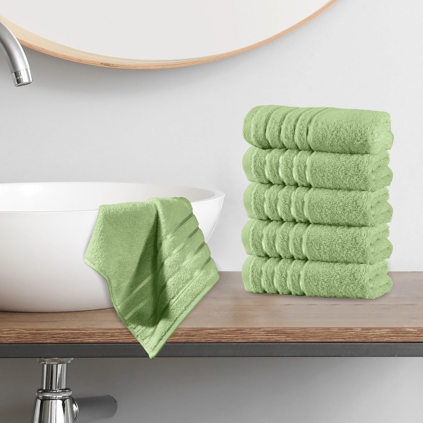 Mocassi 6-Pack Premium Turkish Cotton 4 Lines Stripe Washcloths Set, 13 x 13 inch