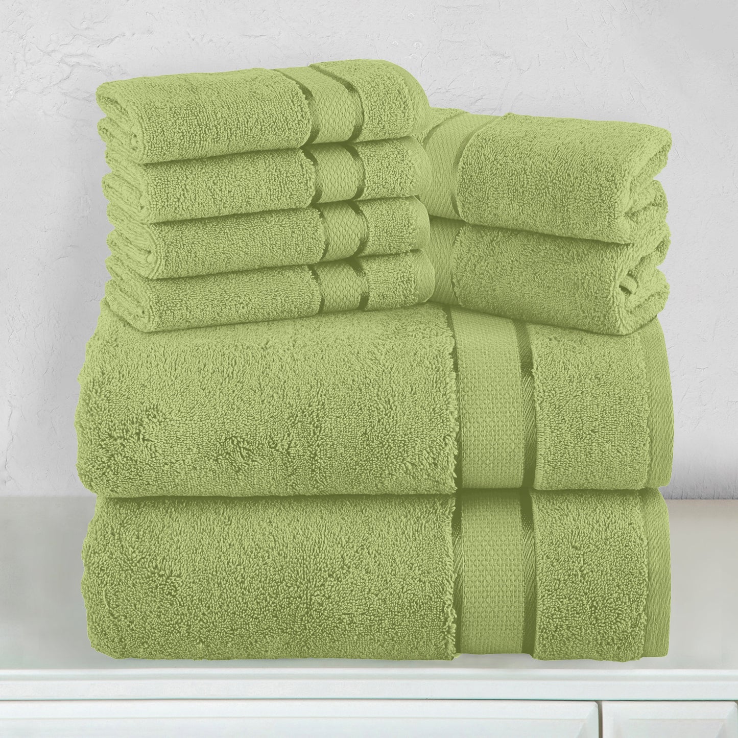 Mocassi 8-Piece Turkish Cotton Towel Set, 4 Washcloths, 2 Hand Towels and 2 Bath Towels