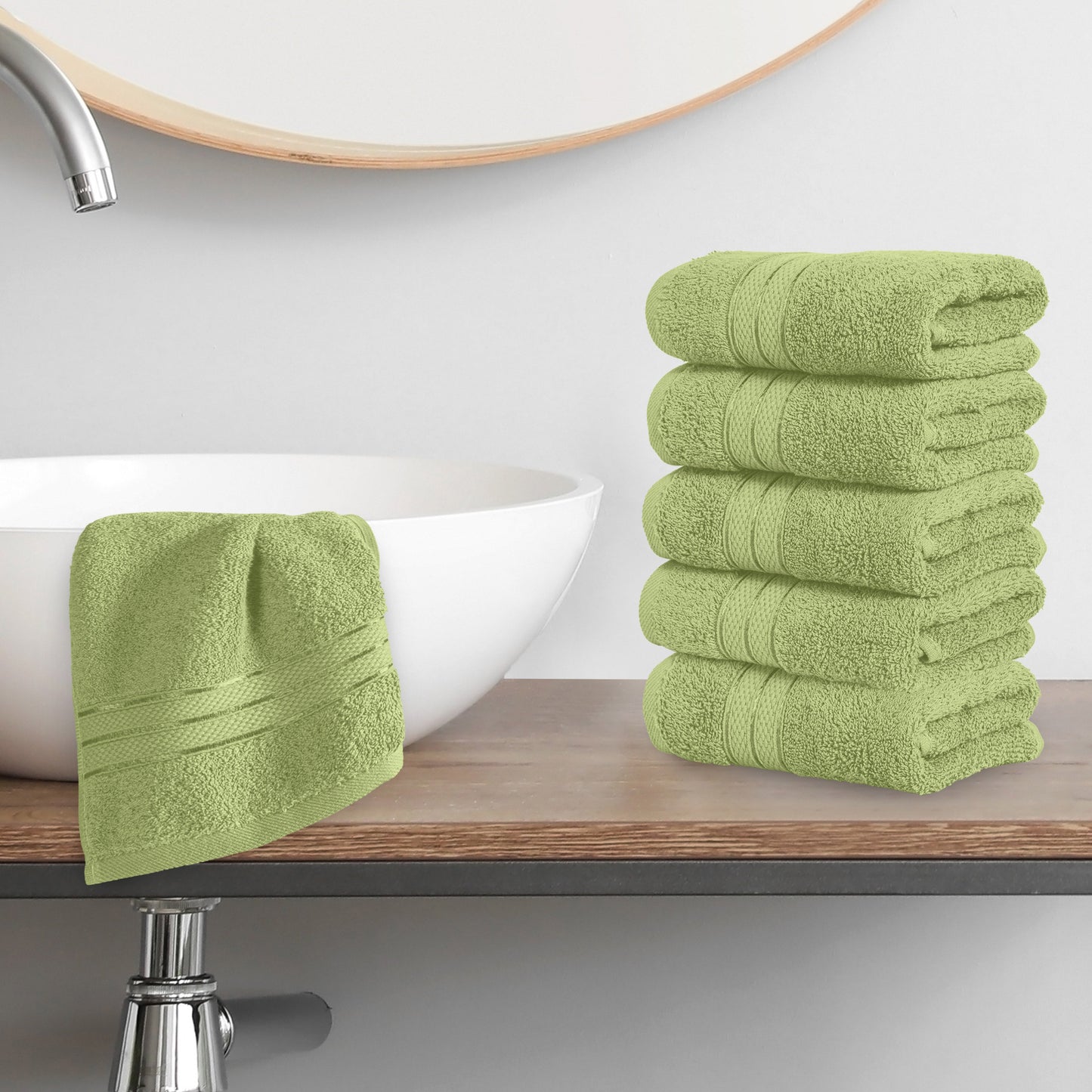 Mocassi 6-Pack Premium Turkish Cotton Three Line Popcorn Washcloths Set, 13 x 13 inch