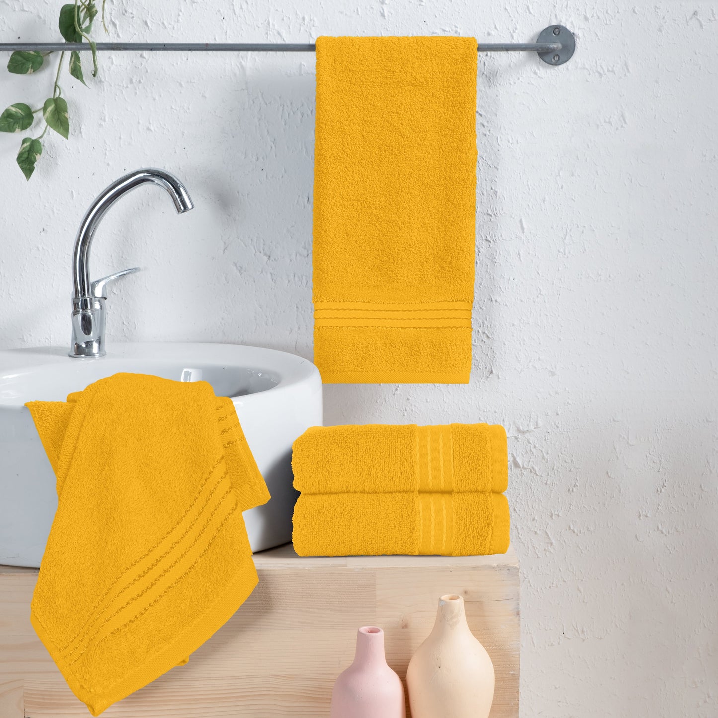 Mocassi 4 Pack Premium Turkish Cotton Hand Towel Set, 16 x 28 inch