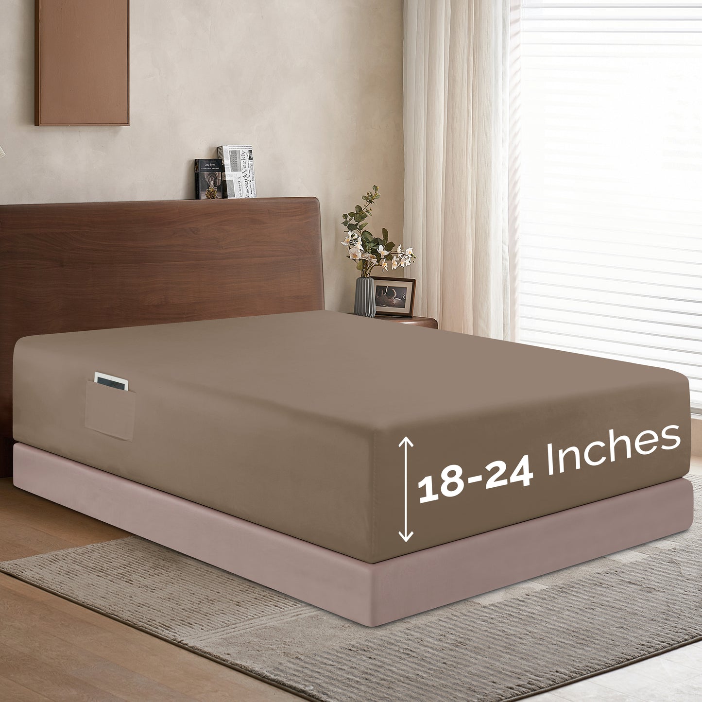 Mocassi Extra Deep Pocket 18"-24" Single Fitted Sheet for High Mattress, Moody Shades