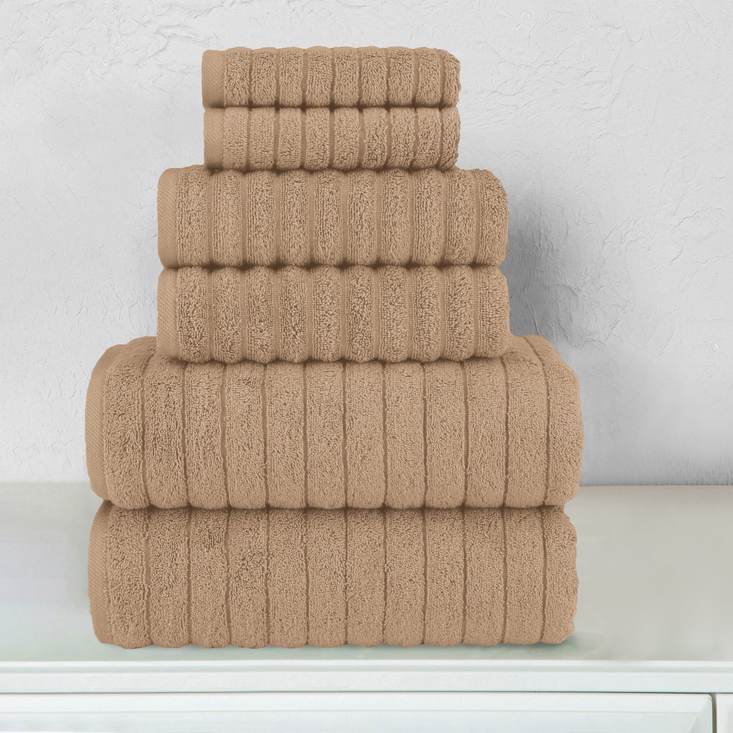 Mocassi 6-Piece Turkish Cotton Corduroy Towel Set, 2 Washcloths, 2 Hand Towels and 2 Bath Towels