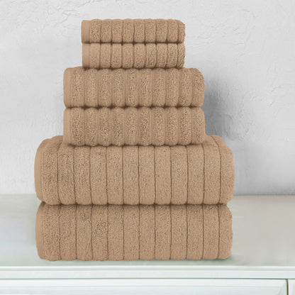 Mocassi 6-Piece Turkish Cotton Corduroy Towel Set, 2 Washcloths, 2 Hand Towels and 2 Bath Towels