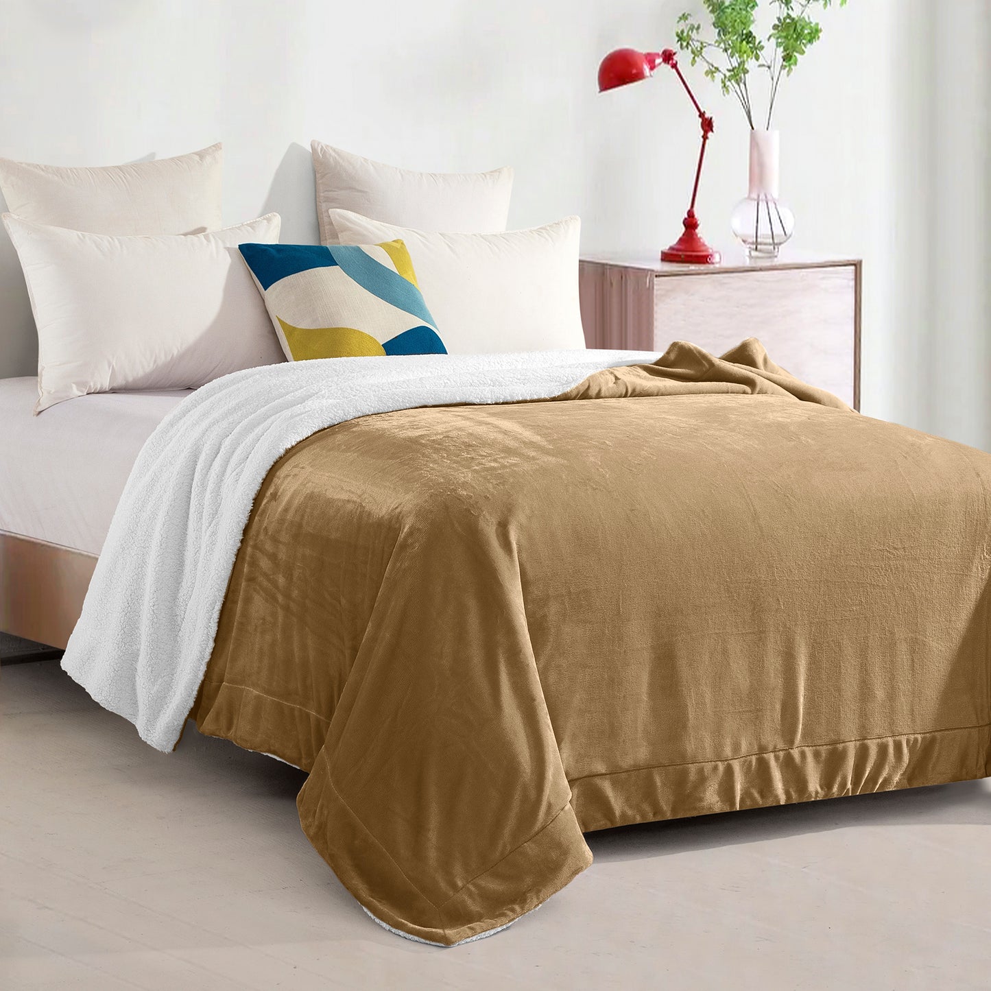 Mocassi Reversible Sherpa Throw 50" x 60" - Sherpa Back Throw Blanket