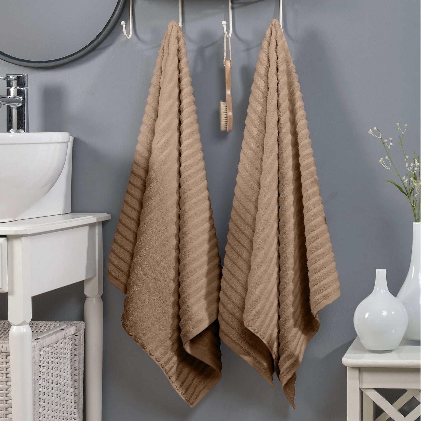 Mocassi 2-Pack Premium Turkish Cotton Corduroy Stripe Bath Towel Set, 27 x 54 inch