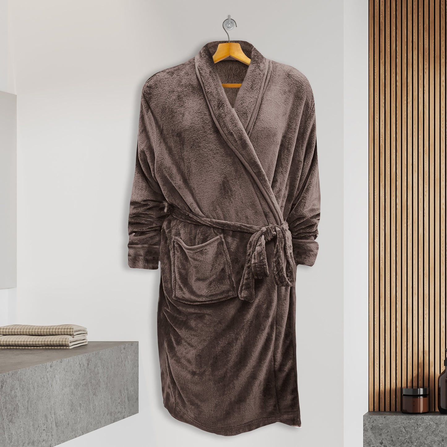 Mocassi Men Shawl Collar Velvet Fleece Long Bathrobe