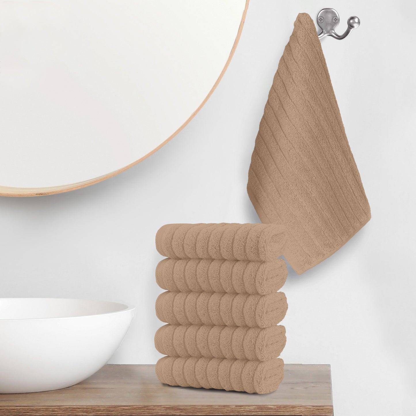 Mocassi 6-Pack Premium Turkish Cotton Corduroy Stripe Washcloths Set, 13 x 13 inch
