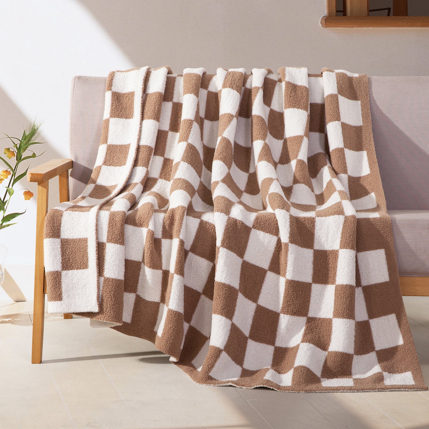 Mocassi 50" x 70"  Ultra Soft Checkered Knitted Throw Blanket