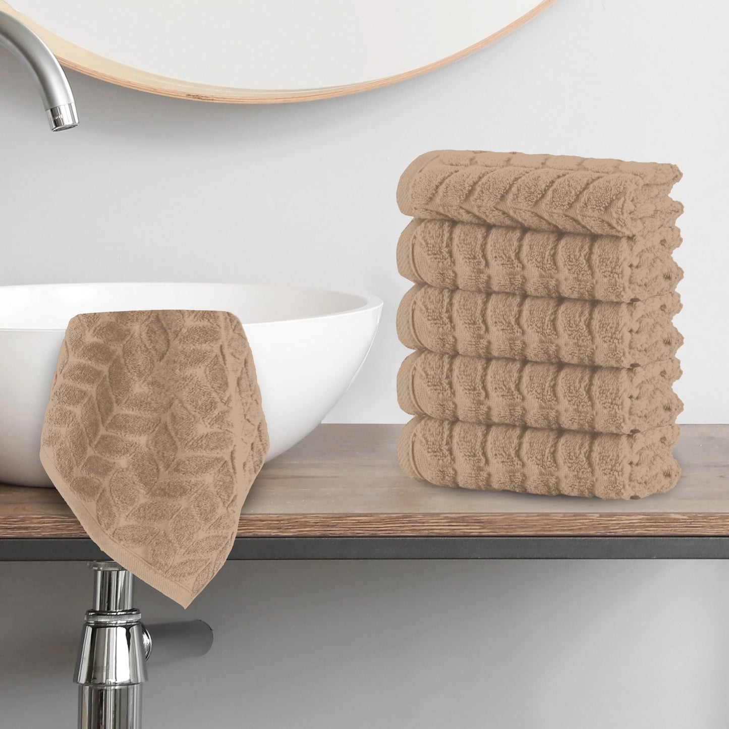 Mocassi 6-Pack Premium Turkish Cotton Braided Washcloths Set, 13 x 13 inch