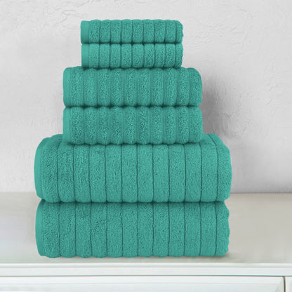 Mocassi 6-Piece Turkish Cotton Corduroy Towel Set, 2 Washcloths, 2 Hand Towels and 2 Bath Towels