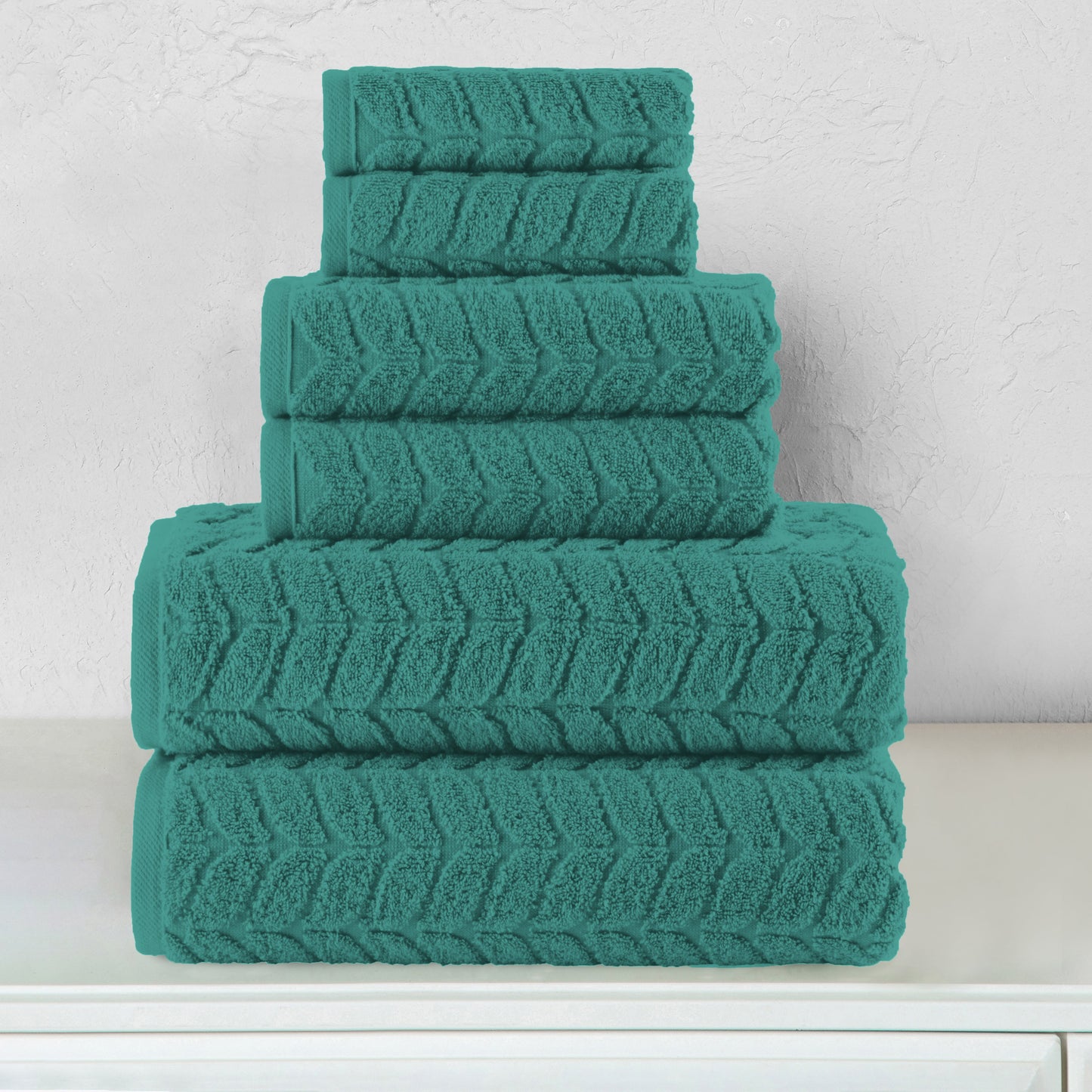 Mocassi 6-Piece Turkish Cotton Braided Towel Set, 2 Washcloths, 2 Hand Towels and 2 Bath Towels