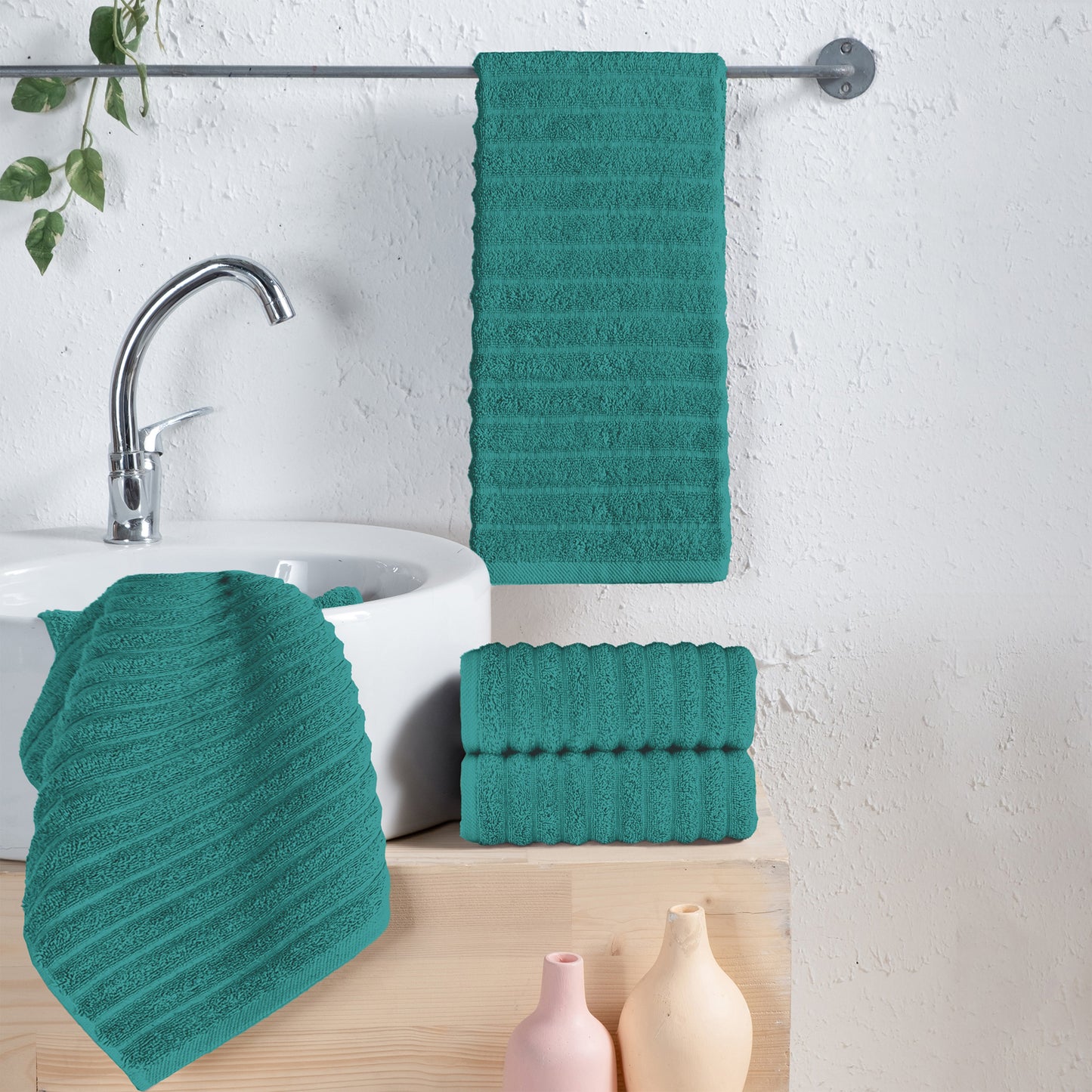 Mocassi 4-Pack Premium Turkish Cotton Corduroy Stripe Hand Towel Set, 16 x 28 inch