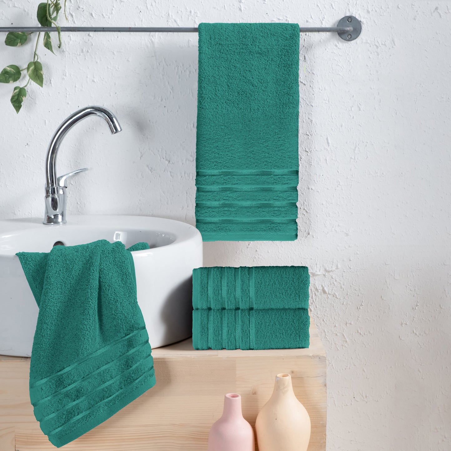 Mocassi 4-Pack Turkish Cotton 4 Lines Stripe Hand Towel Set, 16 x 28 inch