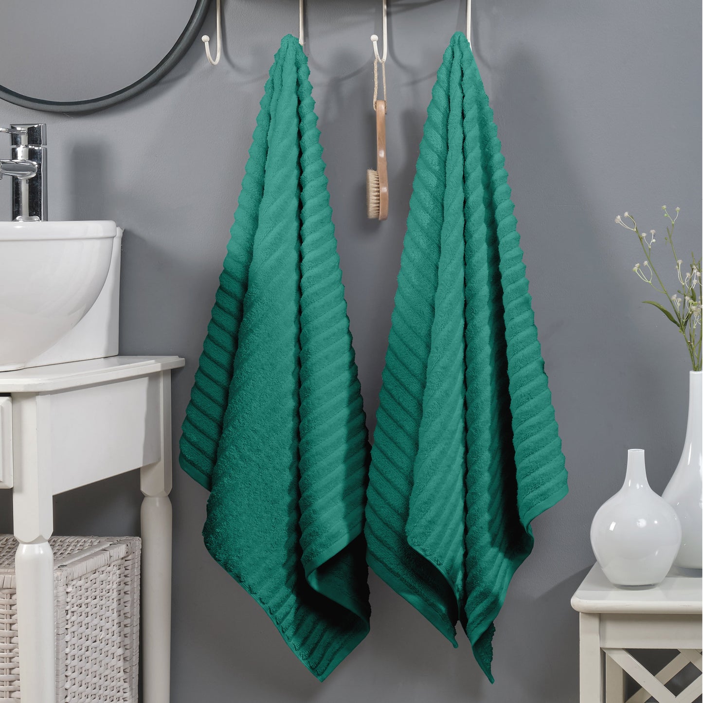 Mocassi 2-Pack Premium Turkish Cotton Corduroy Stripe Bath Towel Set, 27 x 54 inch