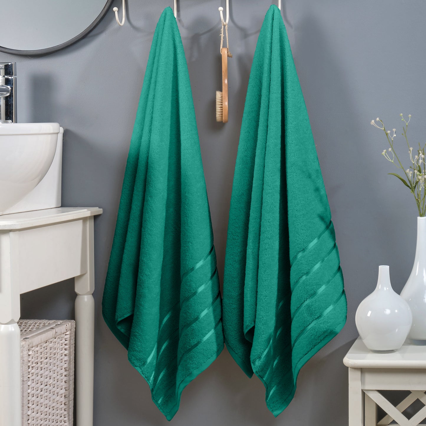 Mocassi 2-Pack Premium Turkish Cotton 4 Lines Stripe Bath Towel Set, 27 x 54 inch