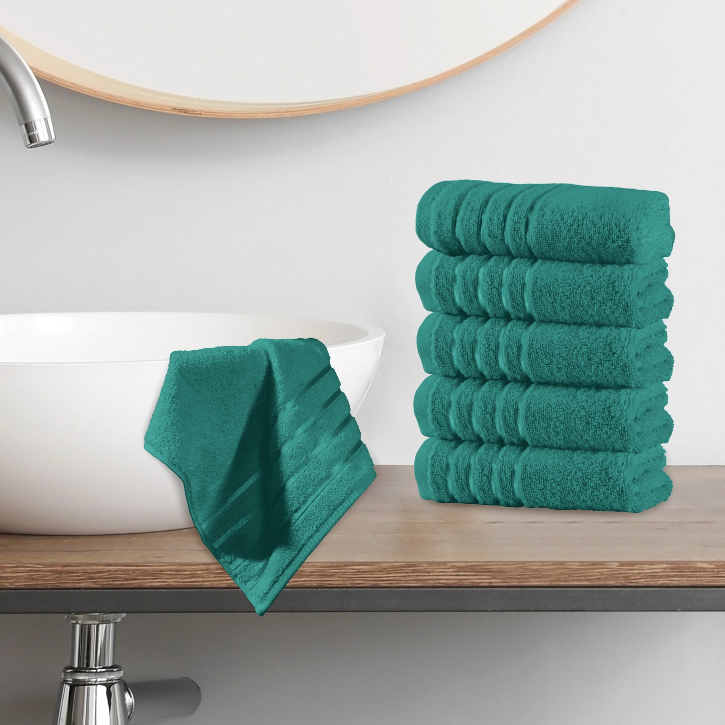 Mocassi 6-Pack Premium Turkish Cotton 4 Lines Stripe Washcloths Set, 13 x 13 inch