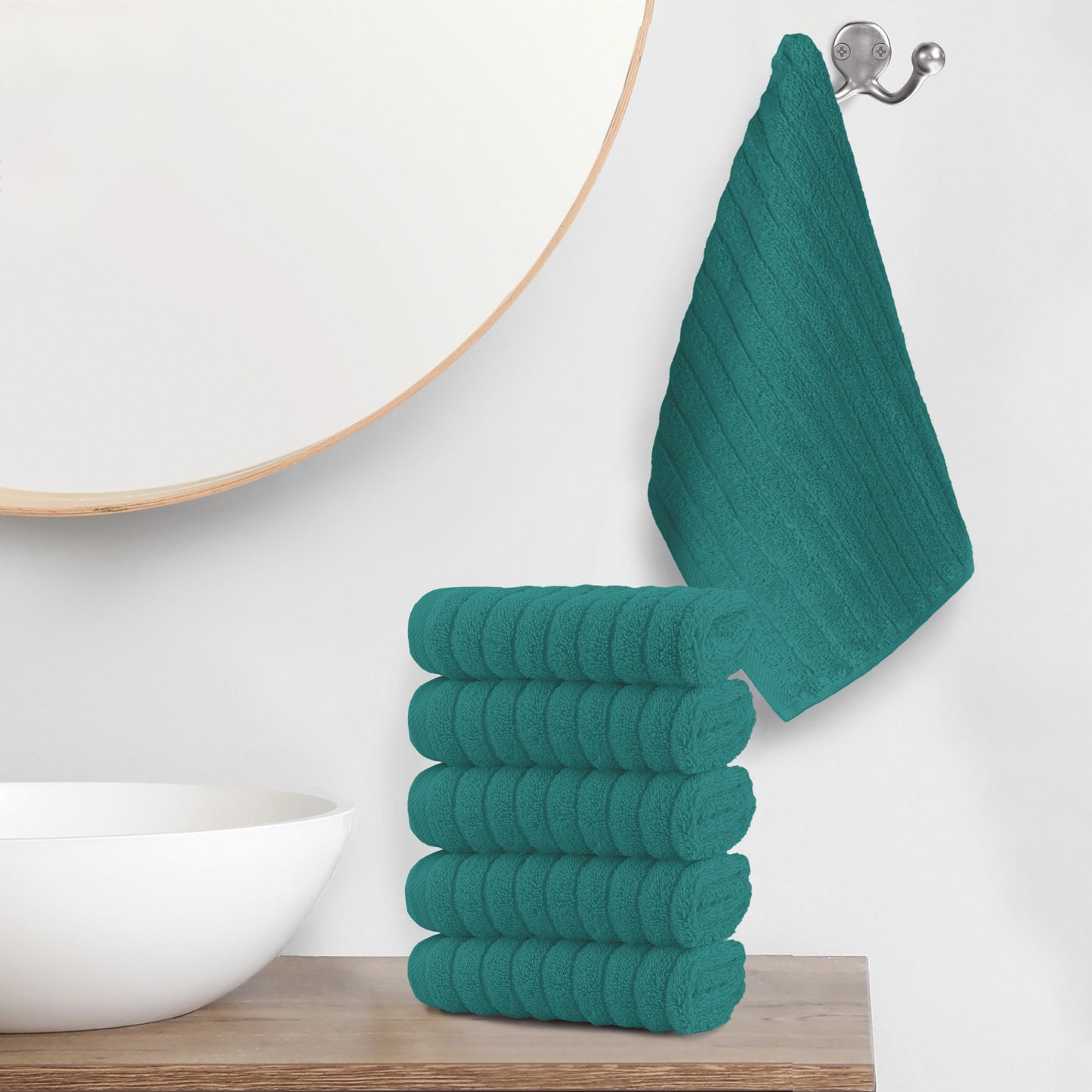 Mocassi 6-Pack Premium Turkish Cotton Corduroy Stripe Washcloths Set, 13 x 13 inch