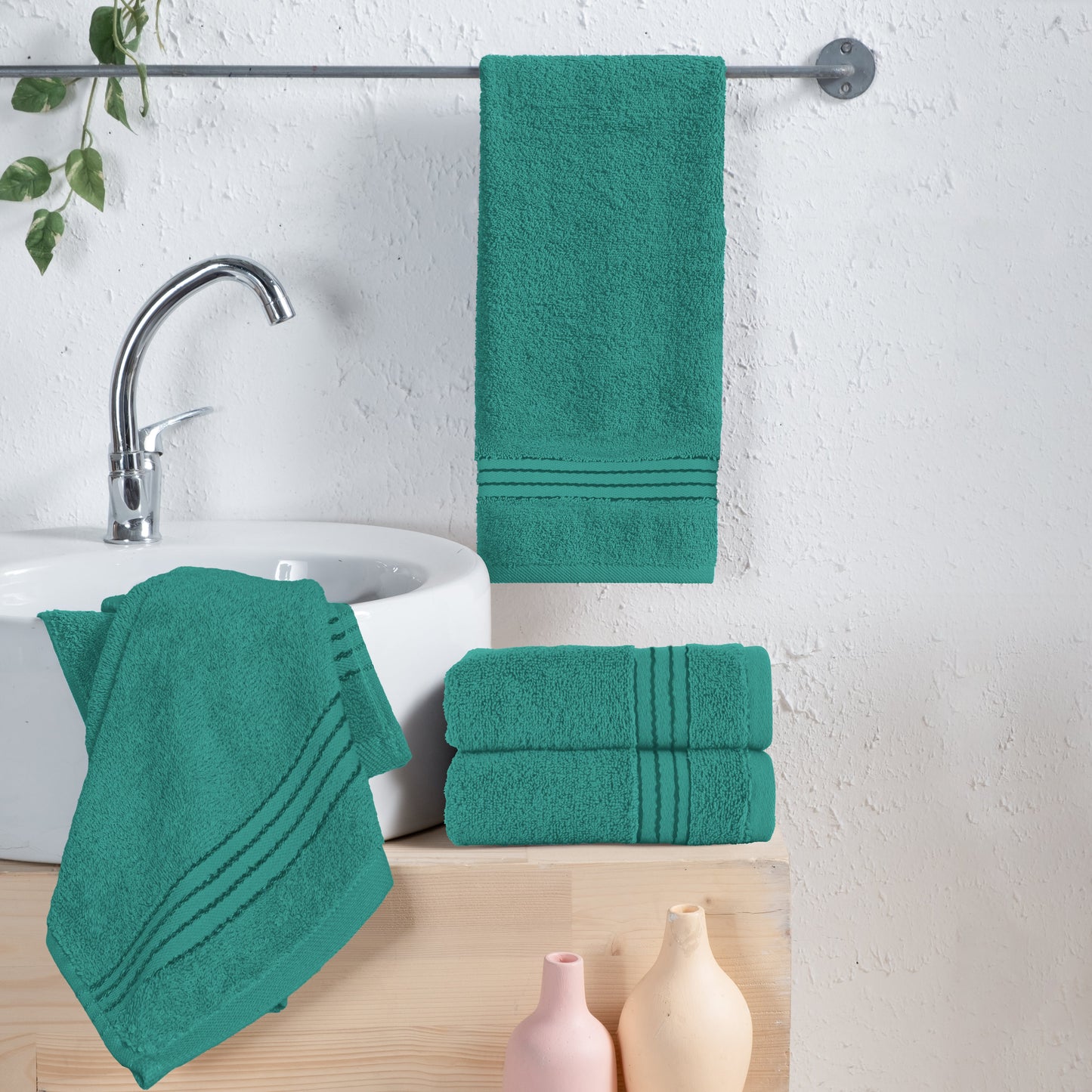 Mocassi 4 Pack Premium Turkish Cotton Hand Towel Set, 16 x 28 inch
