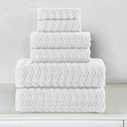 Mocassi 6-Piece Turkish Cotton Braided Towel Set, 2 Washcloths, 2 Hand Towels and 2 Bath Towels