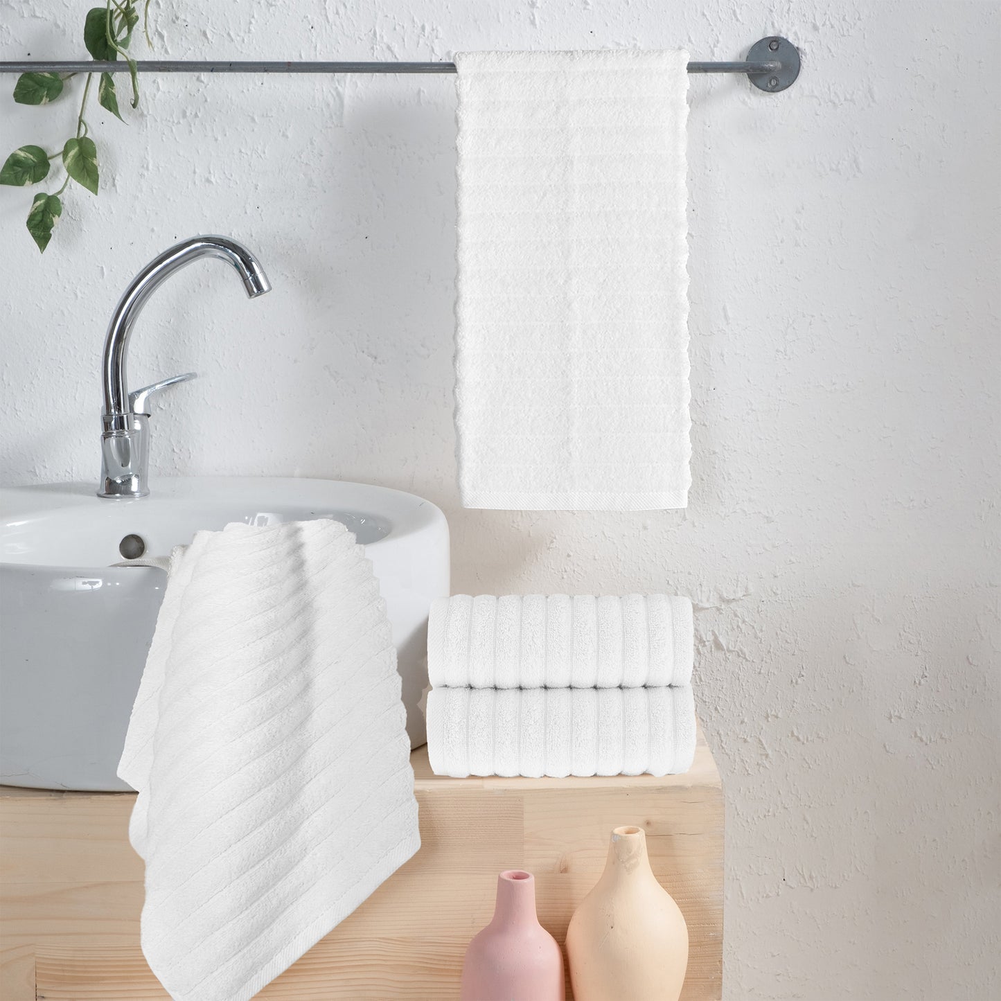 Mocassi 4-Pack Premium Turkish Cotton Corduroy Stripe Hand Towel Set, 16 x 28 inch