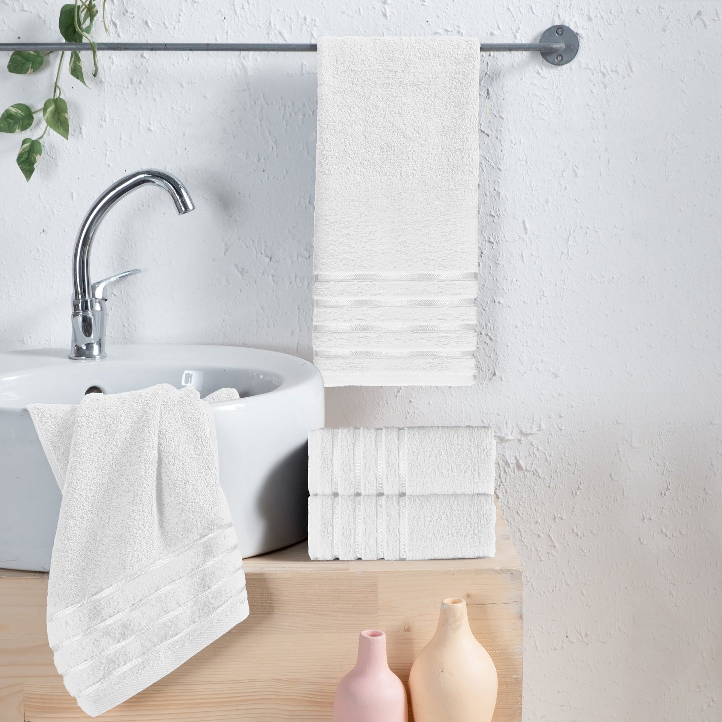 Mocassi 4-Pack Turkish Cotton 4 Lines Stripe Hand Towel Set, 16 x 28 inch