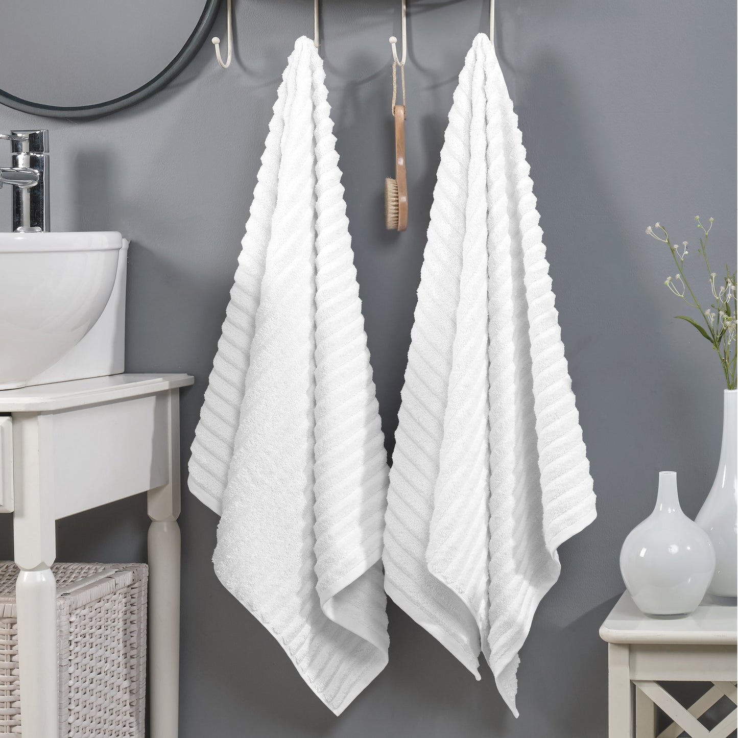 Mocassi 2-Pack Premium Turkish Cotton Corduroy Stripe Bath Towel Set, 27 x 54 inch